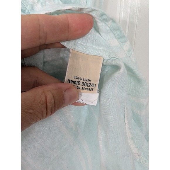 L.L. Bean Women's XL Petite Linen Striped green Long Sleeve Button Down Shirt - Picture 4 of 6